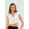 Fiyonklu Crop Bluz Kadın Yazlık Dokuma Basic Rahat Kullanım Şık Görünüm Özel Tasarım