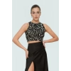 Halter Yaka Animal Desenli Crop Bluz Örme Kumaş Rahat Yazlık Kıyafet Günlük Kullanım İçin