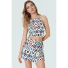 Halter Yaka Dokuma Bluz Mini Etek Takım Geometrik Desenli Yazlık Kombin Rahat Kullanım