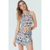 Halter Yaka Dokuma Bluz Mini Etek Takım Geometrik Desenli Yazlık Kombin Rahat Kullanım