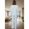 Homewear Koleksiyonu Rahat Pamuklu Pijama Takımı Uzun Kollu Geniş Paça Özenle Seçilmiş