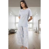 İlkbahar Sonbahar Homewear %100 Pamuk Çiçekli Pijama Takımı Modern Stil Kaliteli İşçilik