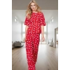 İlkbahar Sonbahar Homewear %100 Pamuklu Kısa Kollu Kalpli Pijama Takımı Zarifane Tasarım