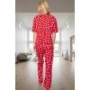 İlkbahar Sonbahar Homewear %100 Pamuklu Kısa Kollu Kalpli Pijama Takımı Zarifane Tasarım
