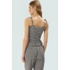 İnce Askılı Gipeli Crop Bluz Polyester Elastan Jakar Örme Yazlık Yüksek Kalite