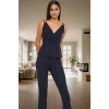 İnce Askılı Pijama Takımı %64 Polyester %33 Pamuk %3 Viskoz Karışımı Boru Paça Rahat Ve Şık