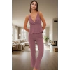 İnce Askılı Pijama Takımı %64 Polyester %33 Pamuk %3 Viskoz Karışımı Boru Paça Rahat Ve Şık
