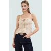 Jakarlı Fitted Crop Bluz İnce Askılı Yazlık Günlük Konforlu Kesim Modern Stil Özel Tasarım