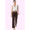 Kadın 88% Polyester 12% Elastan Geniş Paça Pantolon Yüksek Bel Tasarım Yaz Aylarının Vazgeçilmezi