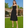 Kadın A Kesim Fiyonk Detaylı Midi Elbise Dokuma Yazlık Mezuniyet Modern Stil Rahat Ve Şık