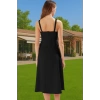 Kadın A Kesim Fiyonk Detaylı Midi Elbise Dokuma Yazlık Mezuniyet Modern Stil Rahat Ve Şık