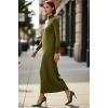 Kadın A Kesim Maxi Boy Dik Yaka İncili Detaylı Standart Kol Tesettür Triko Elbise Kış İçin Şık Ve