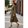 Kadın A Line Kesim Midi Boy Kuşaklı Gömlek Yaka Uzun Kollu Dokuma Elbise Kış Kombinleri İçin İdeal