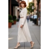 Kadın A line Maxi Boy Çizgili Kemer Detaylı Dokuma Elbise Hakim Yaka Uzun Kollu Günlük Kombinler