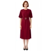 Kadın A line Siluet Bordo Düz Mat Saten Midi Elbise Aksesuar Detayı Bisiklet Yaka Dokuma Şık