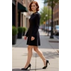 Kadın A Line Siyah Düz Desenli Uzun Kollu Triko Mini Elbise Modern Yaka Detaylı Şık Tasarım