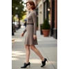 Kadın Akrilik Mini Elbise A line Kesim Kemerli Bisiklet Yaka Uzun Kol Fitilli Kış Günlük Şıklık