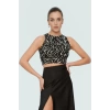 Kadın Animal Desenli Halter Yaka Crop Bluz Örme Polyester Yazlık Rahat Kullanım Özel Tasarım