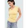 Kadın Asimetrik Yaka Büzgülü Örme Bluz Rahat Günlük Stil Trend Tasarım Şık Görünüm
