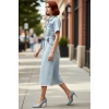 Kadın Basic Ekru Kısa Kollu Rigid Dokuma Kemerli %100 Pamuk Denim Maxi Elbise Kaliteli Şık