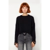 Kadın Basic Siluet Oversize Triko Kazak Crop Düşük Kol Akıtma Detaylı Soğuk Havalar İçin İdeal