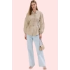 Kadın Basic Siluet Terrycotton Dokuma Gömlek Uzun Kollu Yaka Düz Desen Rahat Günlük Hafta Sonu