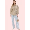 Kadın Basic Siluet Terrycotton Dokuma Gömlek Uzun Kollu Yaka Düz Desen Rahat Günlük Hafta Sonu