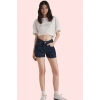 Kadın Baskılı Desenli Denim Şort Yüksek Bel Straight Kalıp Pamuk Yazlık Yaz Aylarının Vazgeçilmezi
