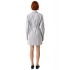 Kadın Beyaz Gri Çizgili Gömlek Yaka Mini Dokuma Elbise Casual Günlük Kullanım İçin Fashion Forward