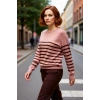 Kadın Bisiklet Yaka Çizgili Triko Kazak Standart Kol Rahat Kalıp Günlük Sonbahar Kış Şıklığı