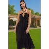 Kadın Bisiklet Yaka Etnik Desenli Pamuk Vual Maxi Elbise Dayanıklı Malzeme Özel Tasarım