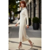 Kadın Biyeli Polo Yaka Triko Elbise Shift Kalıp Uzun Kollu Maxi Boy Kışlık Rahat Ve Modern Bir Stil