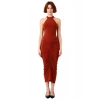 Kadın Bodycon Boyundan Bağlamalı Midi Elbise Şık Düz Kesim Kolsuz Büzgülü Örme Tasarım Zarif