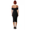 Kadın Bodycon Düz Carmen Yaka Midi Elbise Şık Askılı Örme Kumaş Kokteyl Partileri İçin İdeal