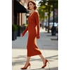 Kadın Bodycon Düz Triko Midi Elbise Uzun Kollu V Yaka Günlük Şık ve Rahat Kombinler İçin Kaliteli