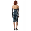 Kadın Bodycon Kesim Carmen Yaka Soyut Desenli Tül Midi Elbise Şık Özel Davetler İçin Mükemmel