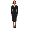 Kadın Bodycon Kruvaze V Yaka Midi Uzun Kollu Örme Scuba Krep Elbise Şık Günlük Ve Özel Davetler İçin