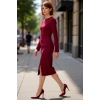 Kadın Bordo A Line Kesim Midi Elbise Aksesuar Detaylı Uzun Kollu Şık Krep Dokuma Bisiklet Yaka
