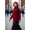 Kadın Bordo Kalın Yün İçerikli Şal Detaylı Triko Kazak Regular Kalıp Uzun Kollu Kış Kombinleri İçin
