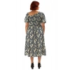 Kadın Büyük Beden A Kesim Dokuma Çiçekli Asimetrik Yaka Balon Kol Midi Elbise Rahat Şıklık Sunar