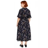 Kadın Büyük Beden A Line Çiçekli Gömlek Yaka Viskon Kumaş Maxi Elbise Kısa Melek Kol Tasarımı