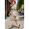 Kadın Büyük Beden Çiçek Desenli A Line Şifon Elbise Melek Kol V Yaka Kuşaklı Kısa Boy Yaz Stili