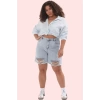 Kadın Büyük Beden Denim Şort Yüksek Belli Rahat ve Şık Günlük Hafta Sonu Dayanıklı Malzeme