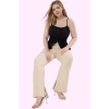 Kadın Büyük Beden İspanyol Paça Pantolon Yüksek Bel Çizgili Desen Günlük Stil Modern Tasarım