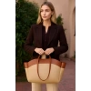 Kadın Büyük Tote Çanta Suni Deri Detaylı Geniş Hacimli Omuz Çantası Modern Stil Özel Tasarım