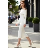 Kadın Carmen Yaka Uzun Kollu Midi Boy Düz Shift Kalıp Triko Elbise İlkbahar Sonbahar Şıklığı