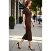 Kadın Casual Düz Desenli Bodycon Polo Yaka Kısa Kollu Triko Maxi Elbise İlkbahar Sonbahar Şıklığı