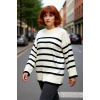 Kadın Casual Ortamlar İçin İdeal Uzun Kollu Orta Kalınlıkta Çizgili Bisiklet Yaka Triko Kazak