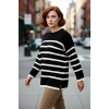 Kadın Casual Ortamlar İçin İdeal Uzun Kollu Orta Kalınlıkta Çizgili Bisiklet Yaka Triko Kazak