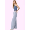 Kadın Casual Wide Leg Pantolon Dokuma Kumaş Yüksek Bel Çift Cepli Günlük Dayanıklı Malzeme